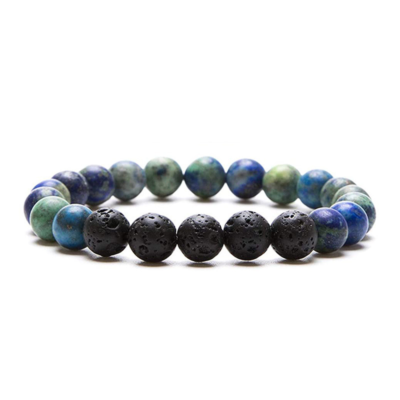 8mm Gemstone Beaded Black Lava Rock Stone Bracelet for Women Men #SB2061