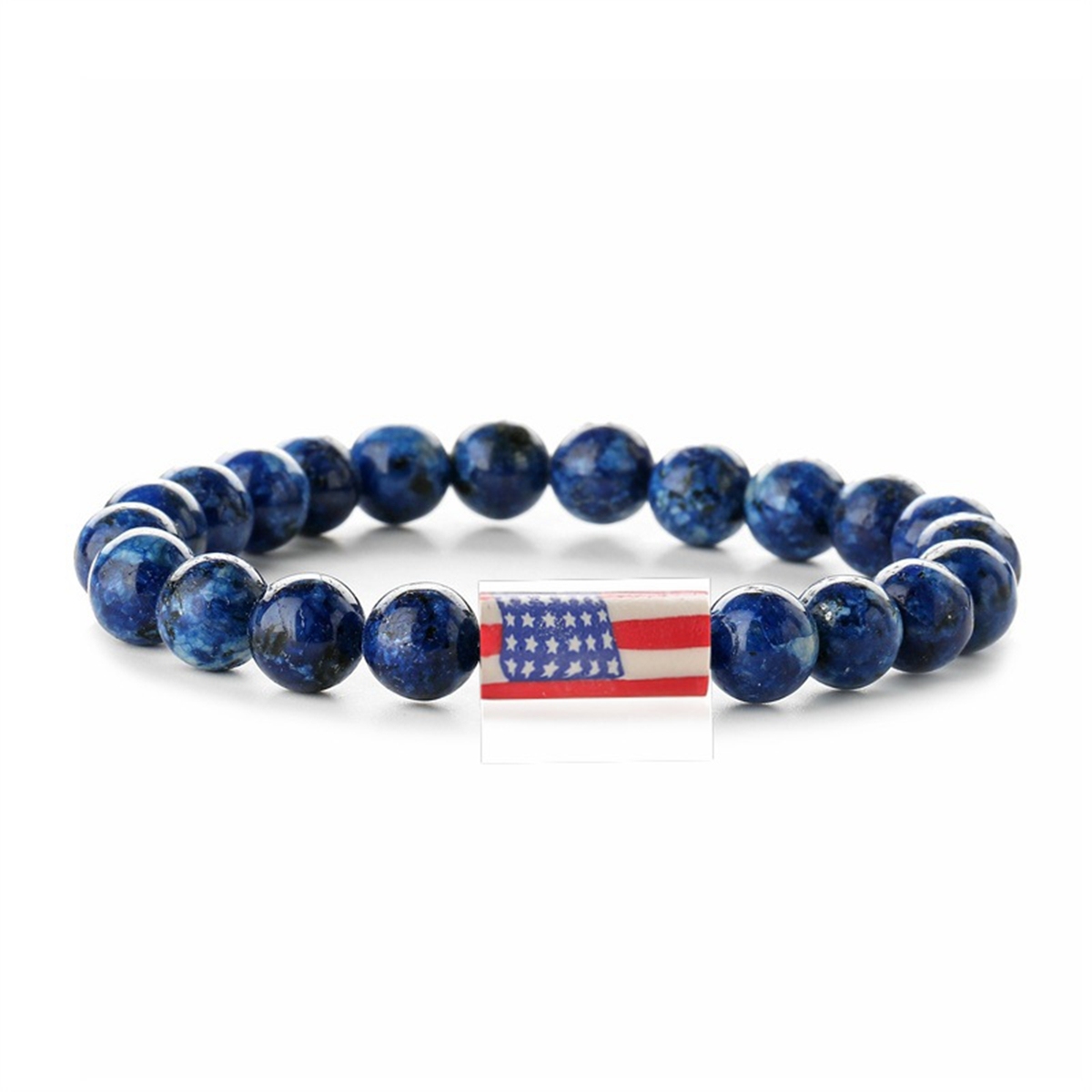 8mm Gemstone Beaded USA Flag Stone Bracelet for Women Men #SB2062