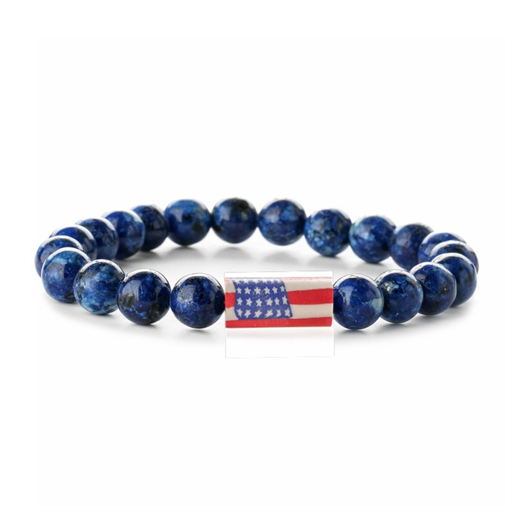 8mm Gemstone Beaded USA Flag Stone Bracelet for Women Men #SB2062