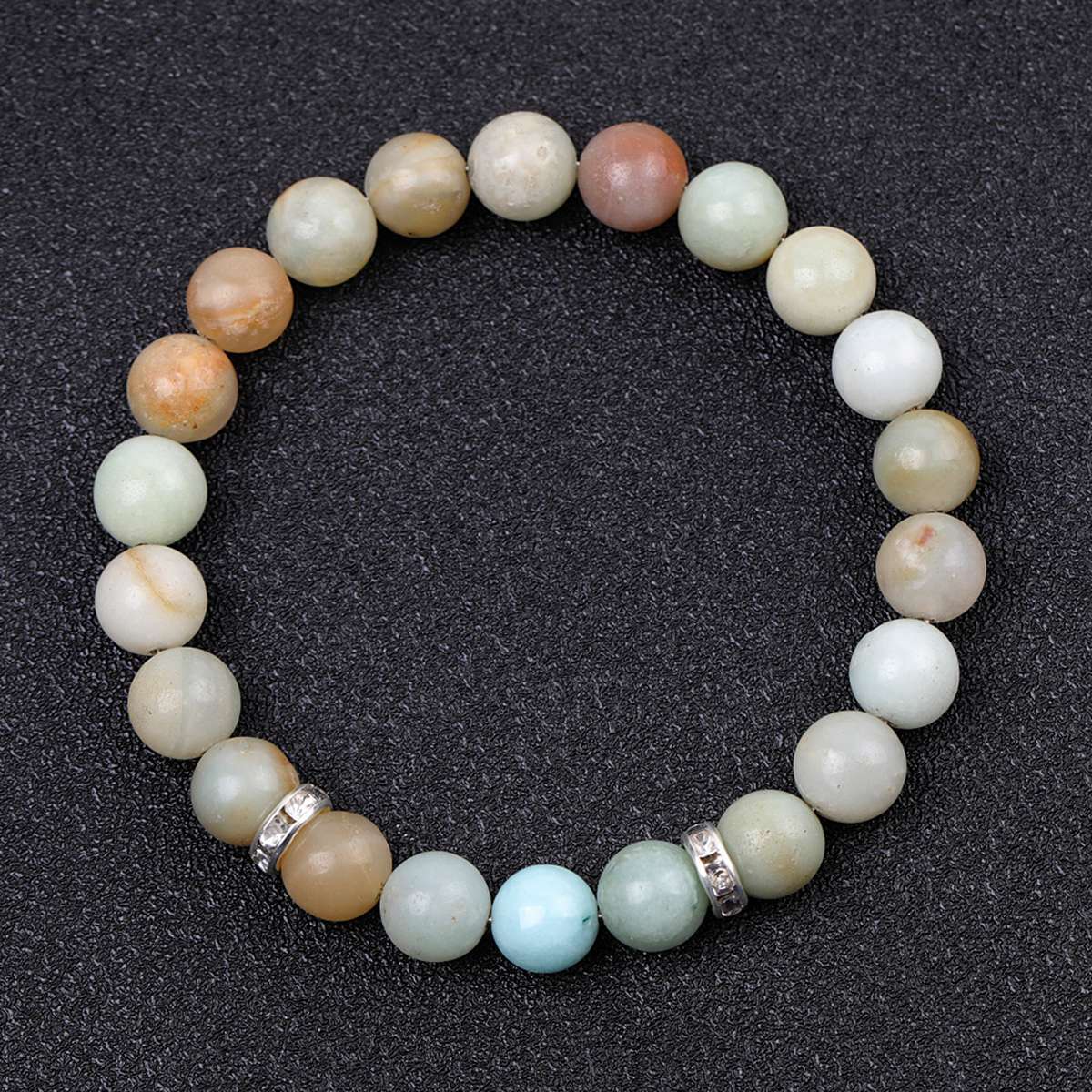 8mm Gemstone Beaded Bracelet  for Women Men Stainless Steel Spacer Stone  Round Beads Bracelets #SB2058