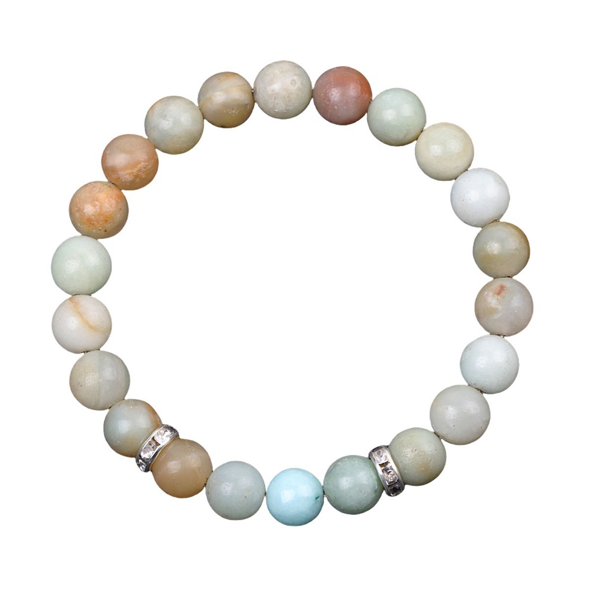 8mm Gemstone Beaded Bracelet  for Women Men Stainless Steel Spacer Stone  Round Beads Bracelets #SB2058