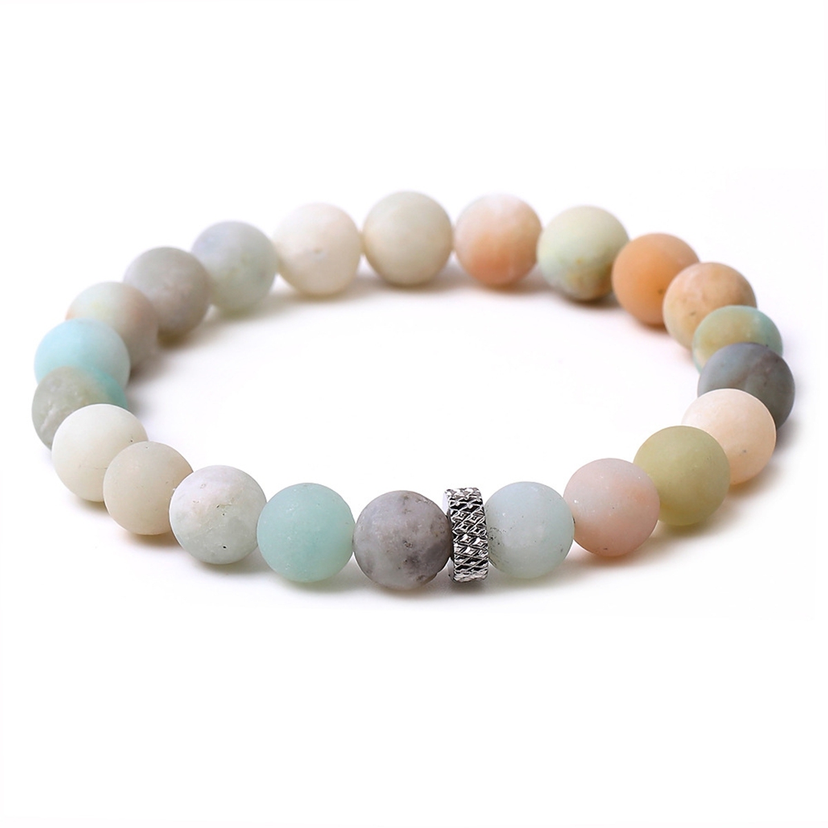 8mm Gemstone Beaded Bracelet  for Women Men Stainless Steel Spacer Stone  Round Beads Bracelets #SB2059