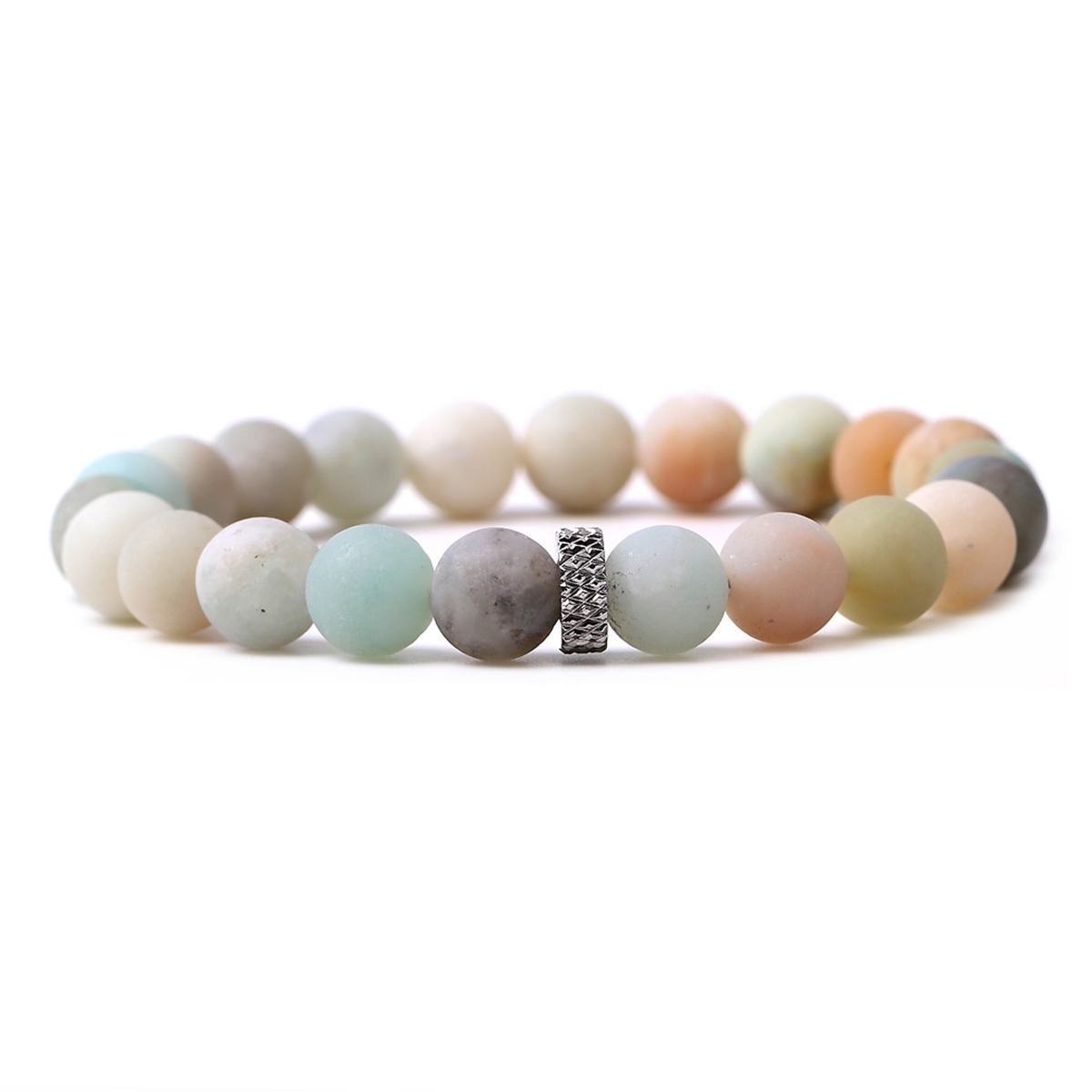 8mm Gemstone Beaded Bracelet  for Women Men Stainless Steel Spacer Stone  Round Beads Bracelets #SB2059