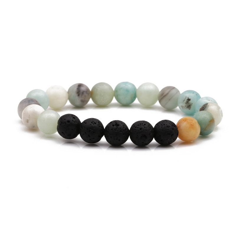 8mm Gemstone Beaded Black Lava Rock Stone Bracelet for Women Men #SB2061
