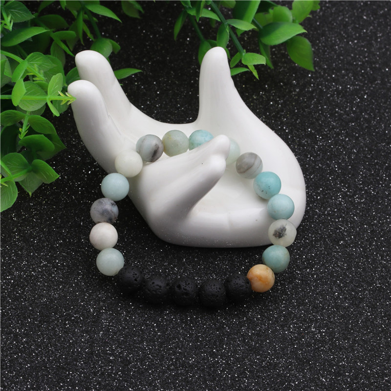 8mm Gemstone Beaded Black Lava Rock Stone Bracelet for Women Men #SB2061