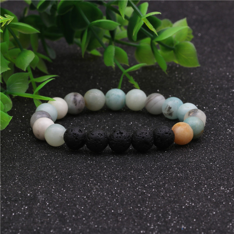 8mm Gemstone Beaded Black Lava Rock Stone Bracelet for Women Men #SB2061