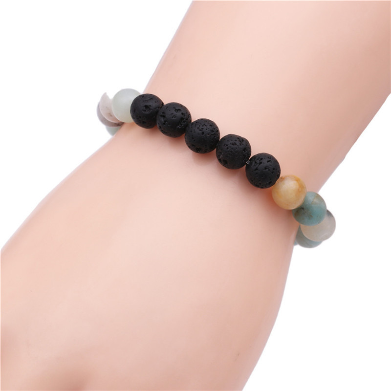 8mm Gemstone Beaded Black Lava Rock Stone Bracelet for Women Men #SB2061