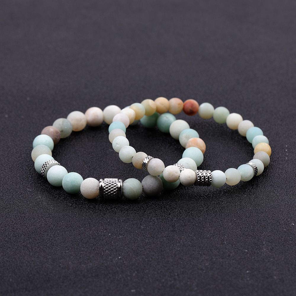 Couple Gemstone Stainless Steel Spacer Beads Bracelet for Women Men #SB2127