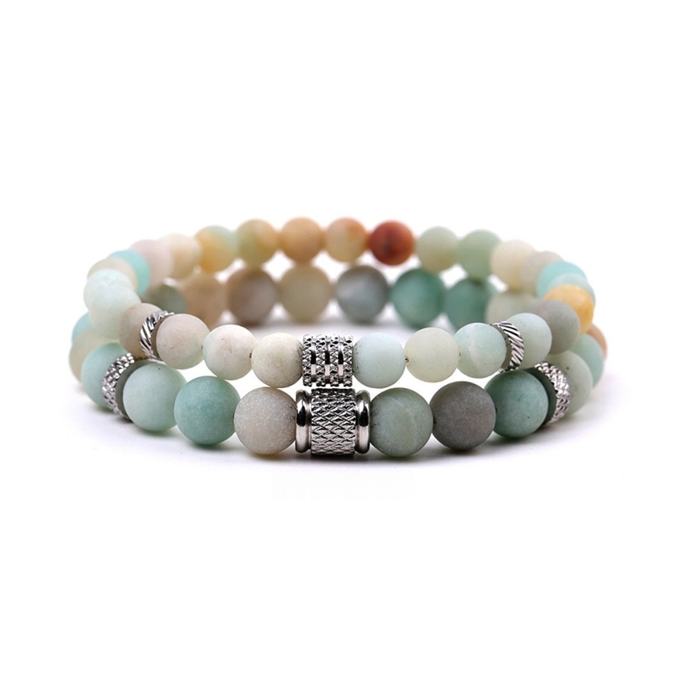 Couple Gemstone Stainless Steel Spacer Beads Bracelet for Women Men #SB2127