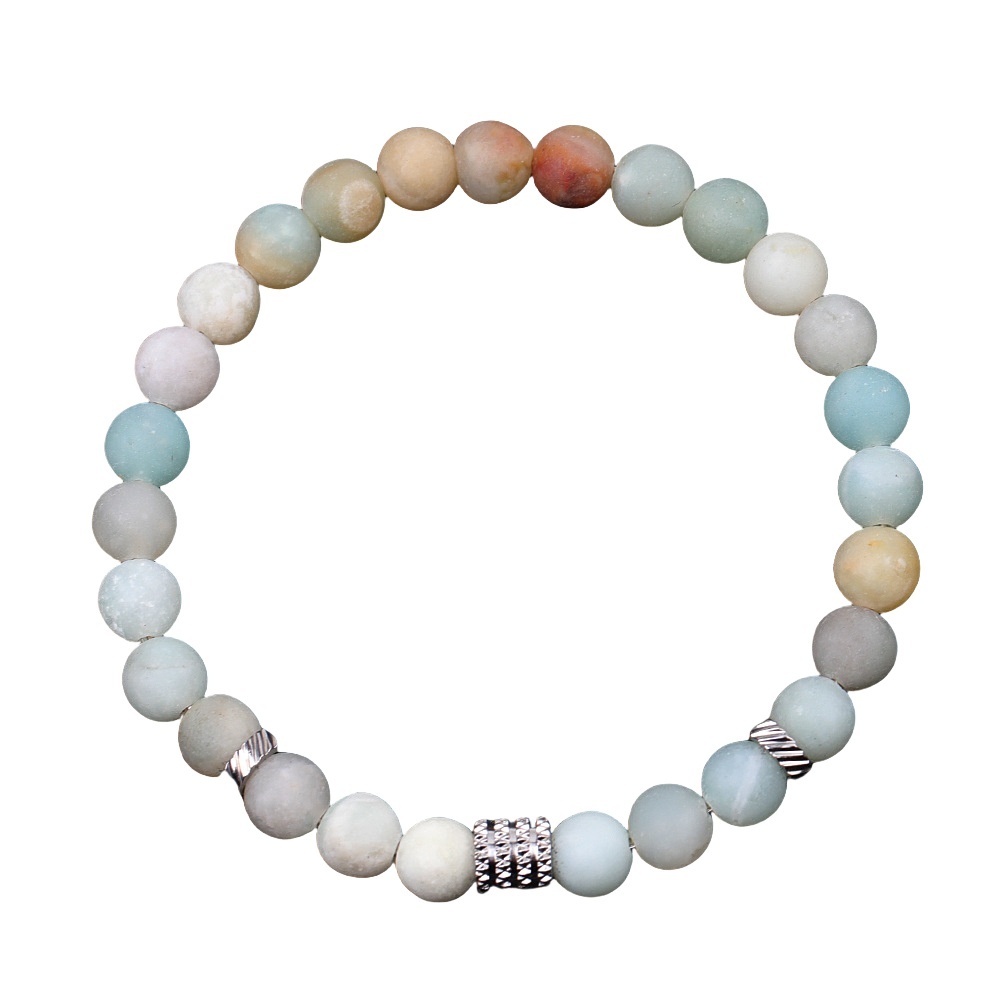 6mm Gemstone Stainless Steel Spacer Beads Bracelet for Women Men #SB2127