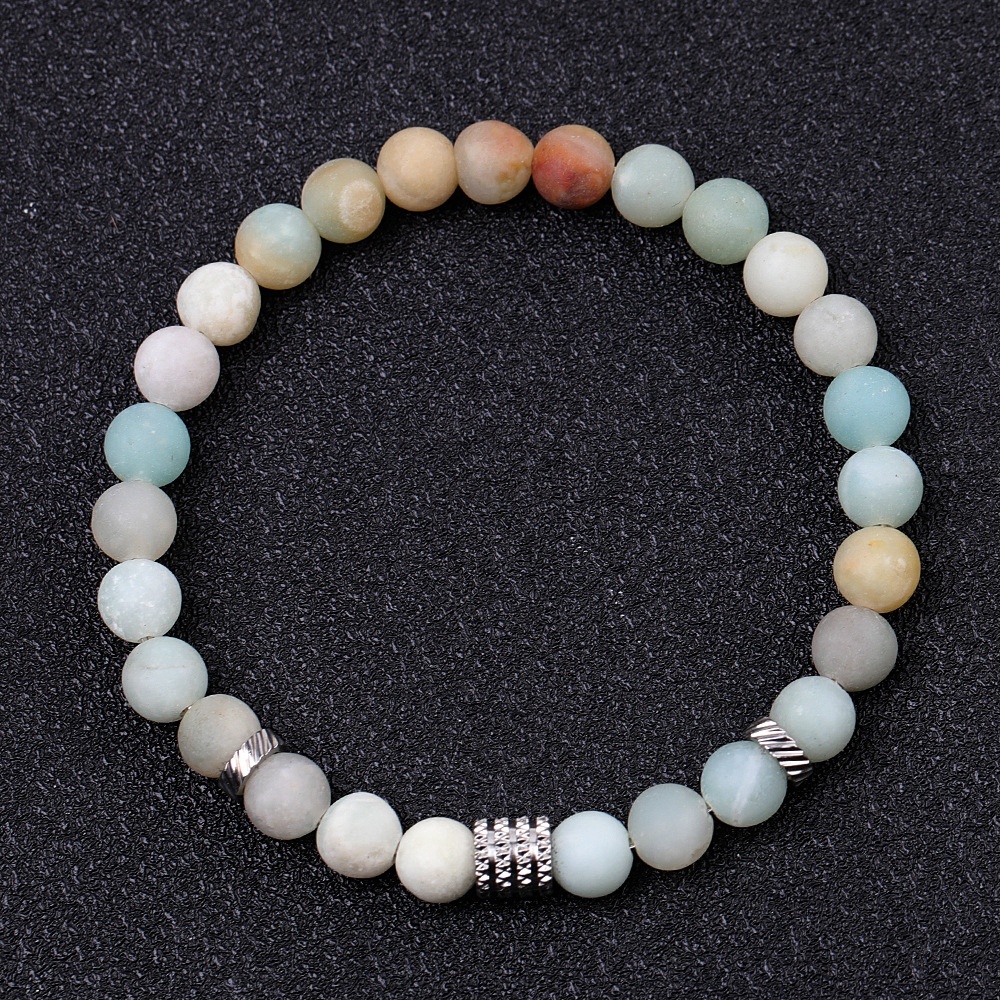 6mm Gemstone Stainless Steel Spacer Beads Bracelet for Women Men #SB2127