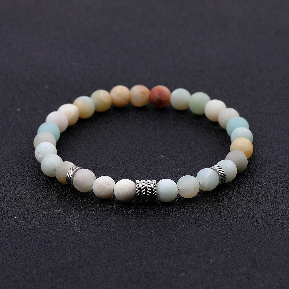 6mm Gemstone Stainless Steel Spacer Beads Bracelet for Women Men #SB2127