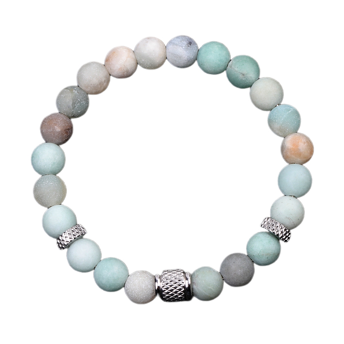8mm Gemstone Stainless Steel Spacer Beads Bracelet for Women Men #SB2127
