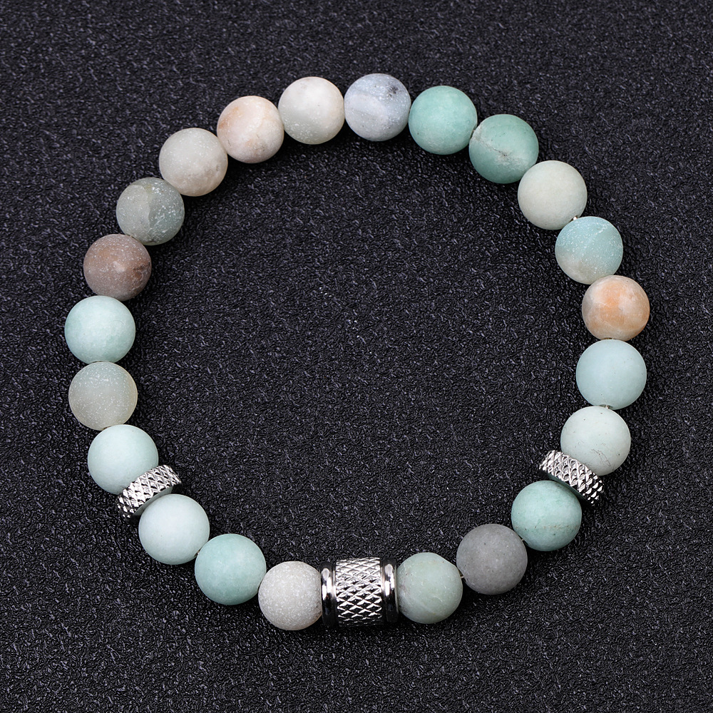 8mm Gemstone Stainless Steel Spacer Beads Bracelet for Women Men #SB2127