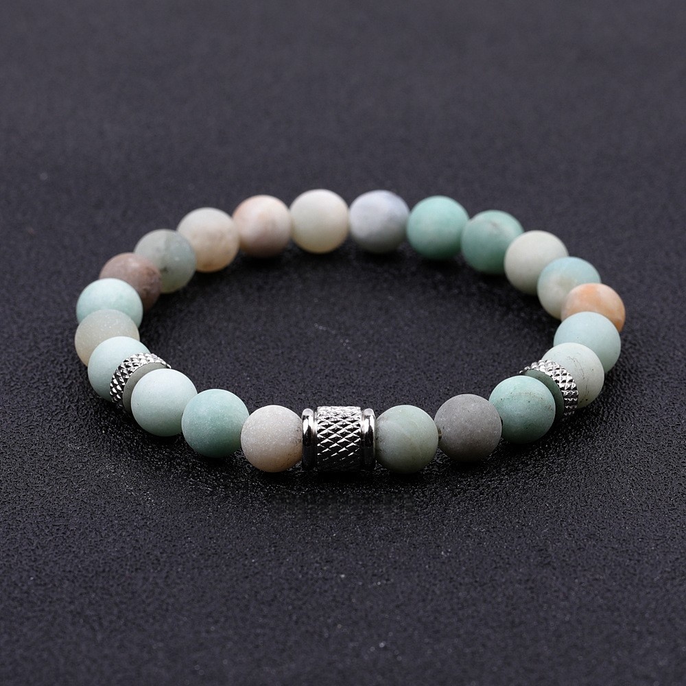 8mm Gemstone Stainless Steel Spacer Beads Bracelet for Women Men #SB2127