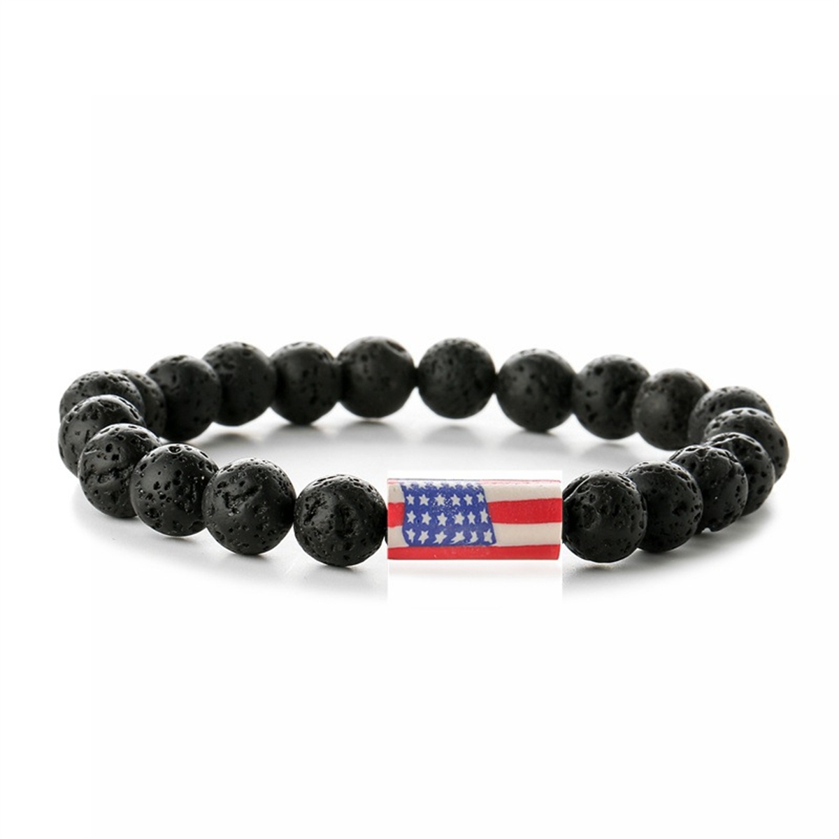 8mm Gemstone Beaded USA Flag Stone Bracelet for Women Men #SB2062