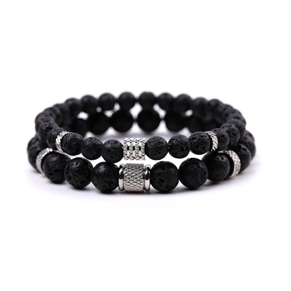 Couple Gemstone Stainless Steel Spacer Beads Bracelet for Women Men #SB2127