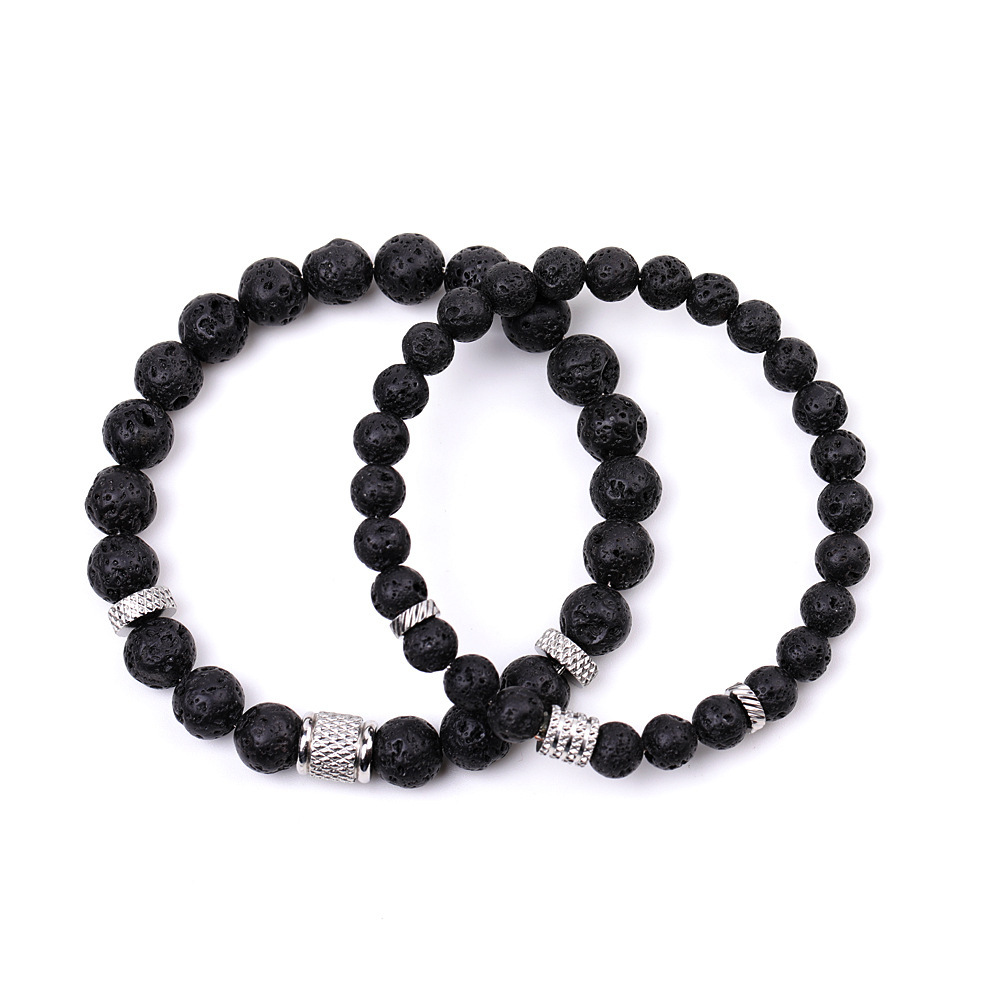 Couple Gemstone Stainless Steel Spacer Beads Bracelet for Women Men #SB2127