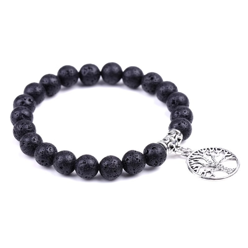 8mm Stone Round Beads Tree Charms Bracelet SB2129