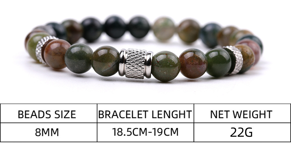 8mm Gemstone Stainless Steel Spacer Beads Bracelet for Women Men #SB2127
