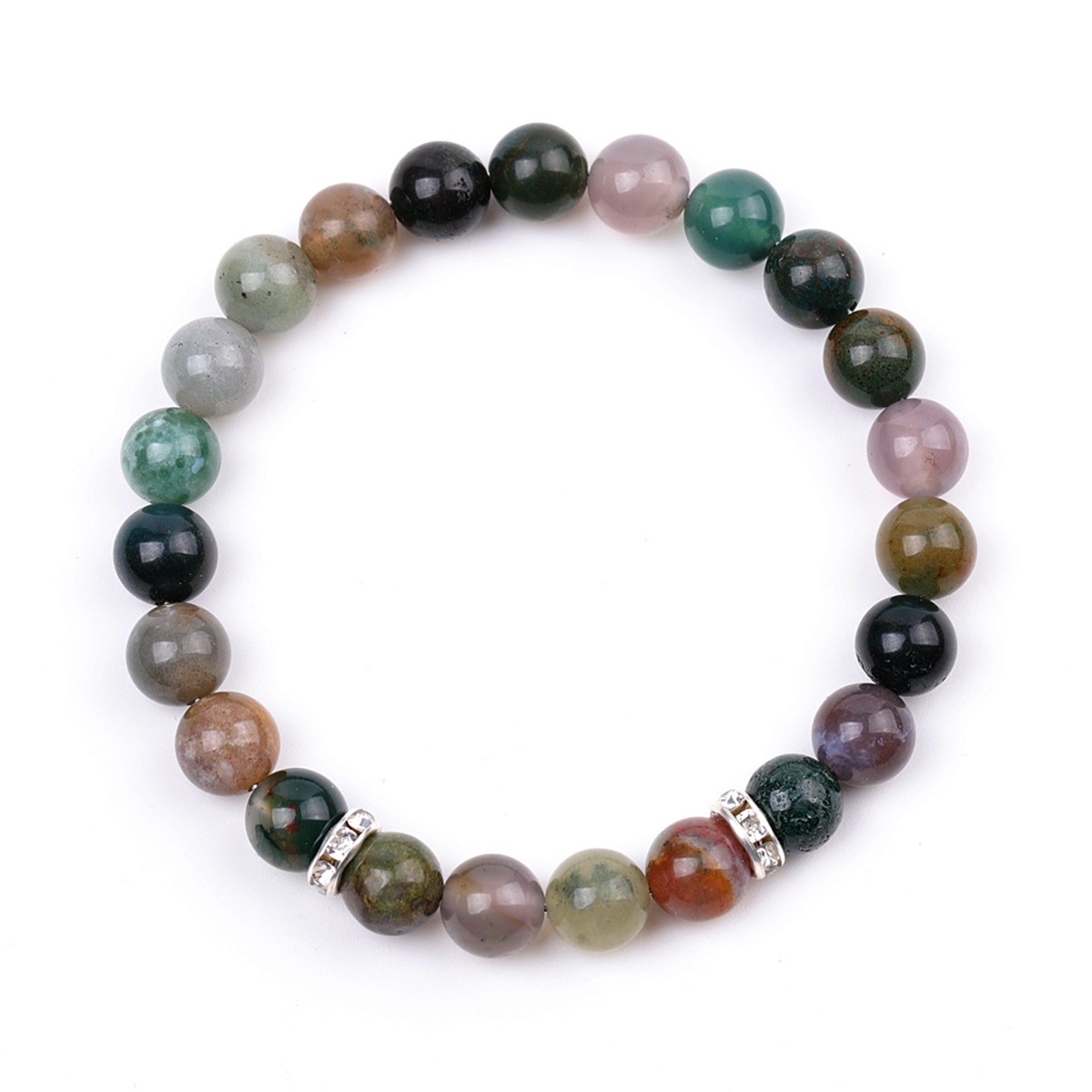 8mm Gemstone Beaded Bracelet  for Women Men Stainless Steel Spacer Stone  Round Beads Bracelets #SB2058