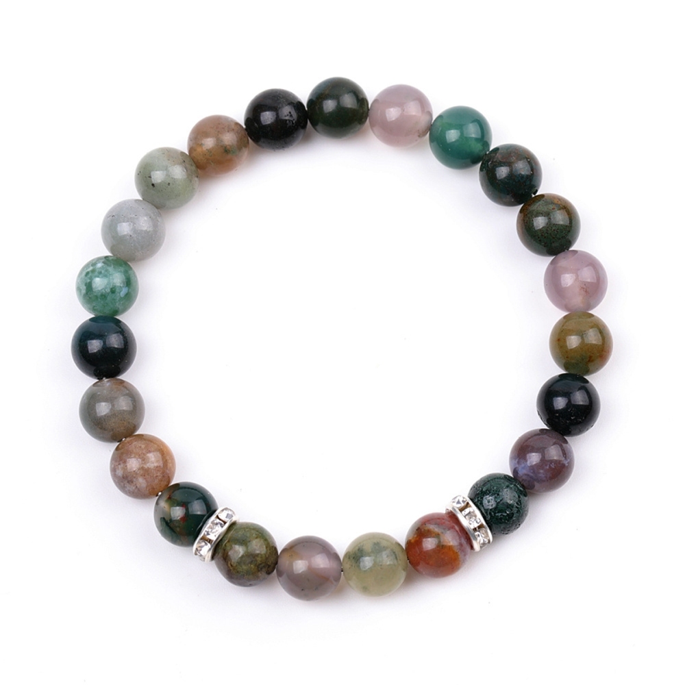 8mm Gemstone Beaded Bracelet  for Women Men Stainless Steel Spacer Stone  Round Beads Bracelets #SB2058