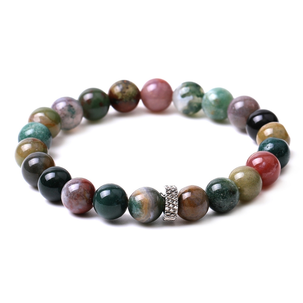 8mm Gemstone Beaded Bracelet  for Women Men Stainless Steel Spacer Stone  Round Beads Bracelets #SB2059