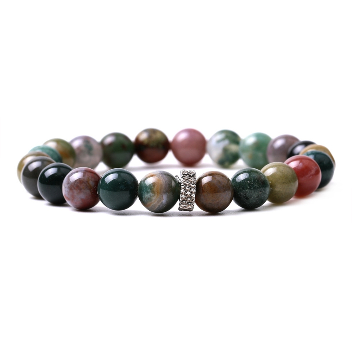 8mm Gemstone Beaded Bracelet  for Women Men Stainless Steel Spacer Stone  Round Beads Bracelets #SB2059