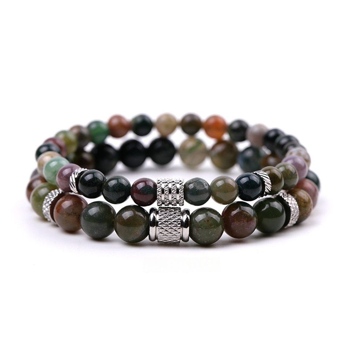Couple Gemstone Stainless Steel Spacer Beads Bracelet for Women Men #SB2127
