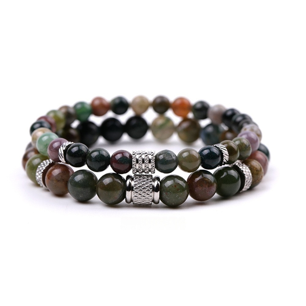 Couple Gemstone Stainless Steel Spacer Beads Bracelet for Women Men #SB2127