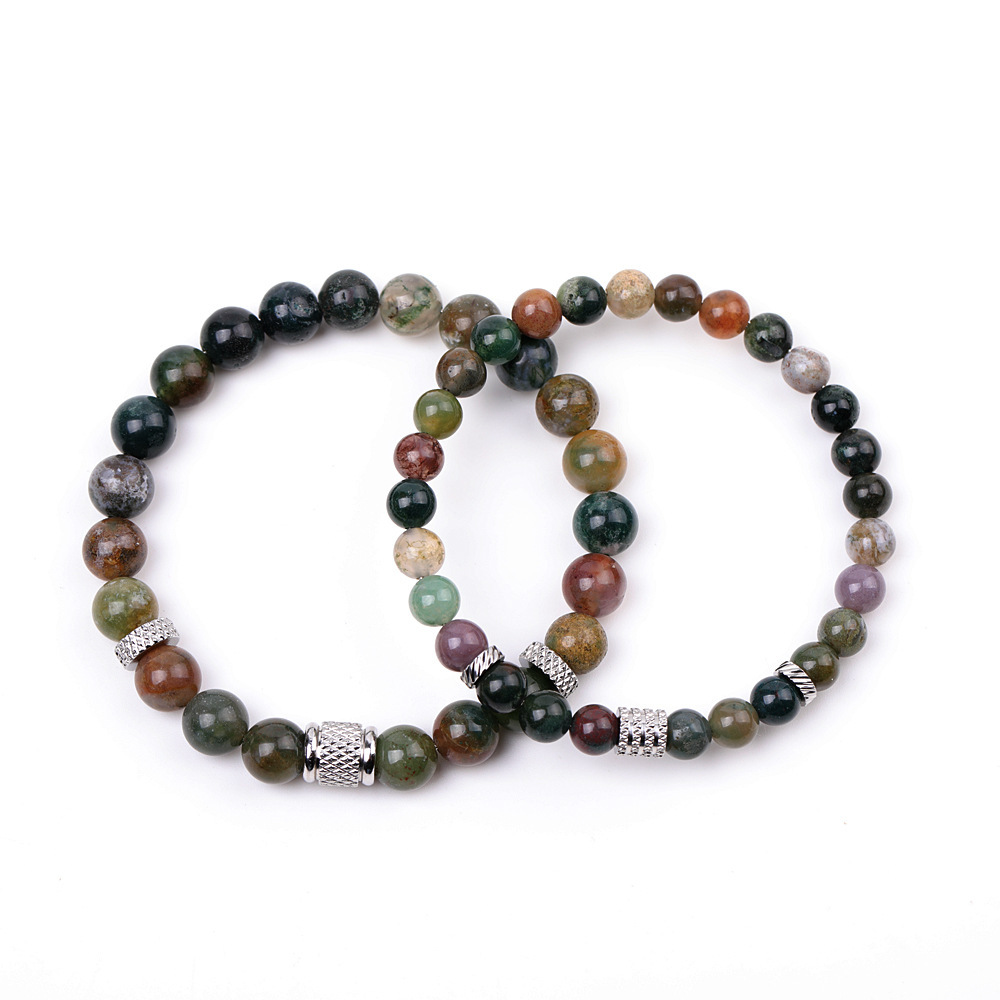 Couple Gemstone Stainless Steel Spacer Beads Bracelet for Women Men #SB2127