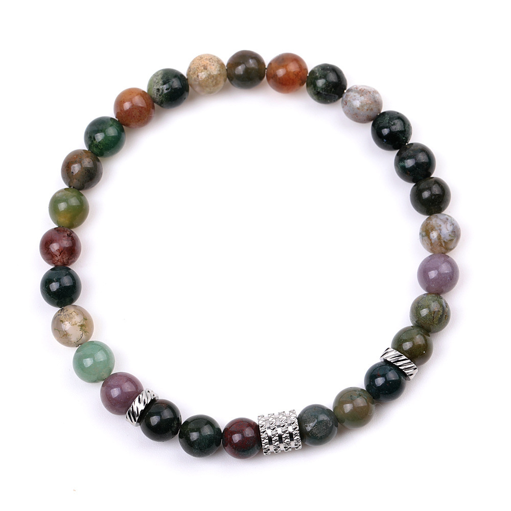 6mm Gemstone Stainless Steel Spacer Beads Bracelet for Women Men #SB2127