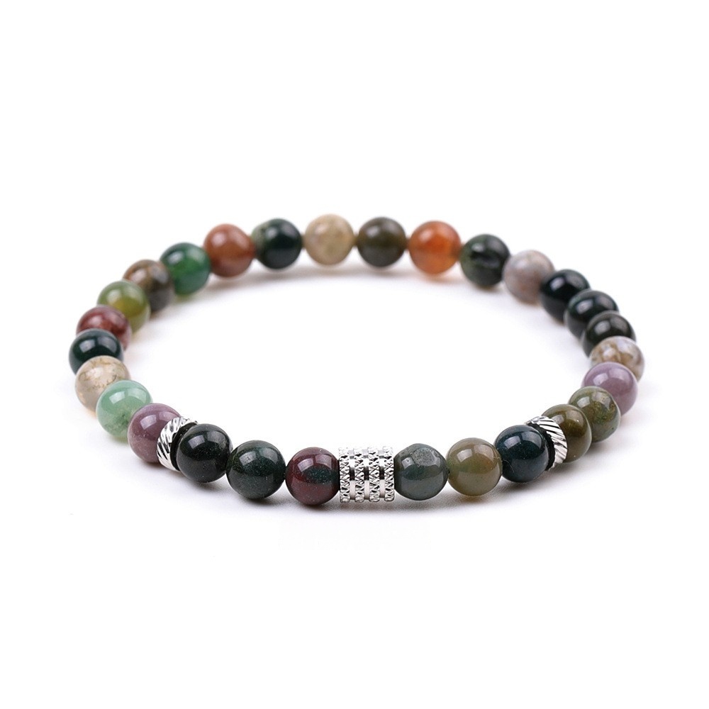 6mm Gemstone Stainless Steel Spacer Beads Bracelet for Women Men #SB2127