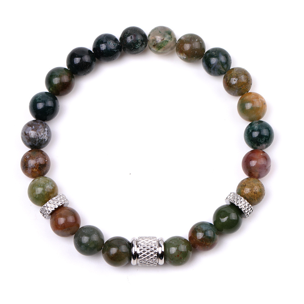 8mm Gemstone Stainless Steel Spacer Beads Bracelet for Women Men #SB2127