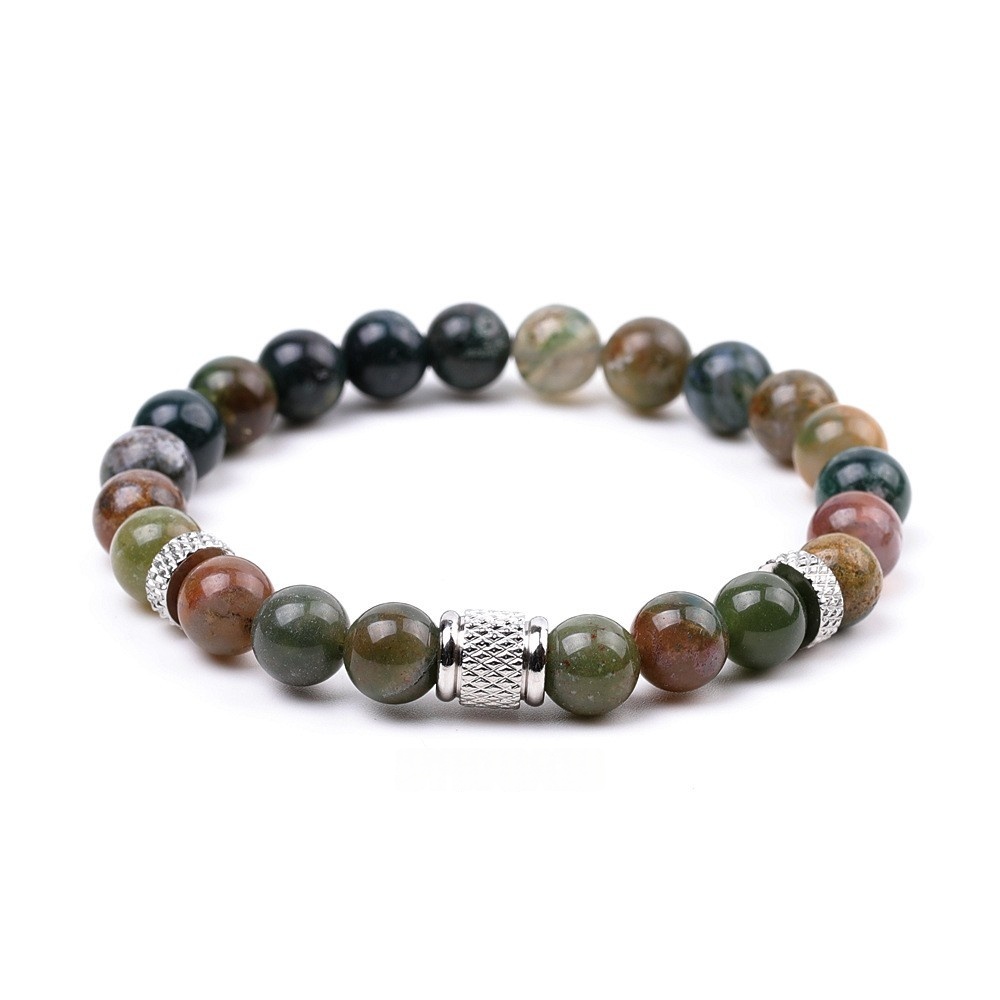 8mm Gemstone Stainless Steel Spacer Beads Bracelet for Women Men #SB2127