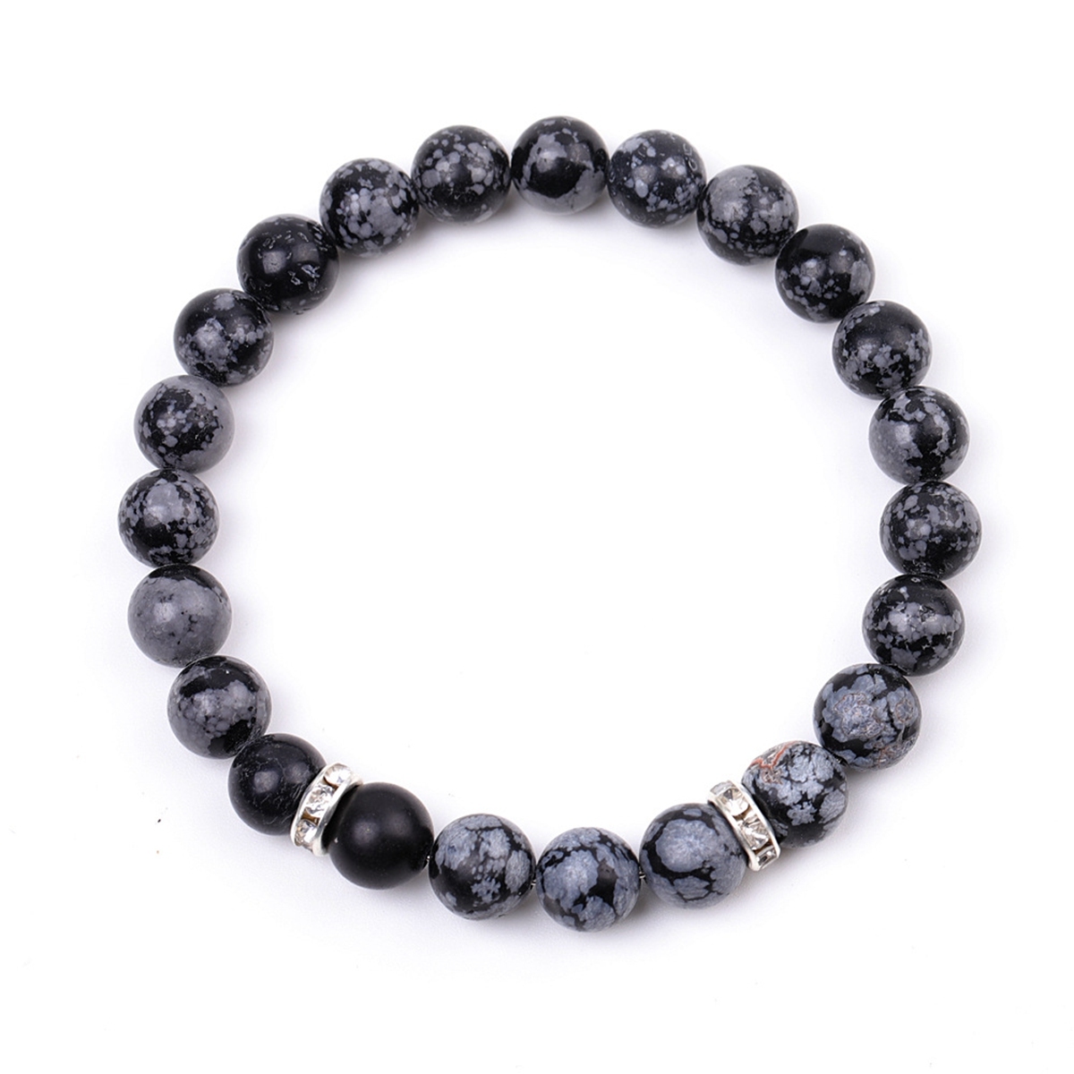 8mm Gemstone Beaded Bracelet  for Women Men Stainless Steel Spacer Stone  Round Beads Bracelets #SB2058