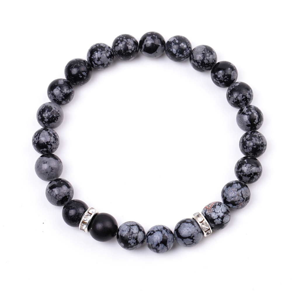 8mm Gemstone Beaded Bracelet  for Women Men Stainless Steel Spacer Stone  Round Beads Bracelets #SB2058