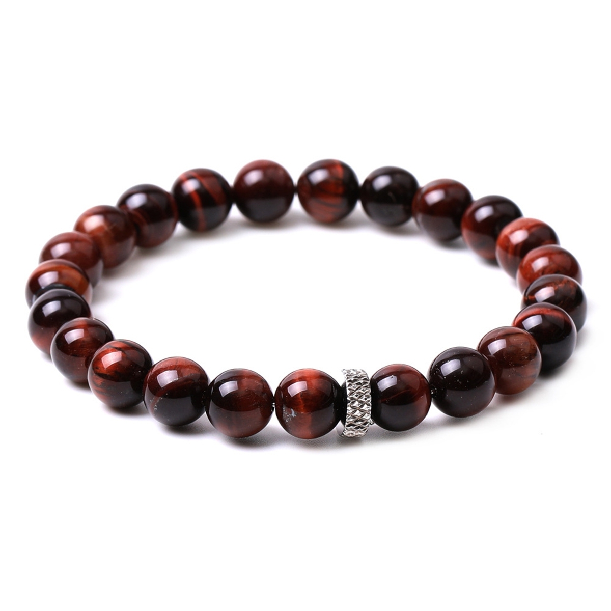 8mm Gemstone Beaded Bracelet  for Women Men Stainless Steel Spacer Stone  Round Beads Bracelets #SB2059