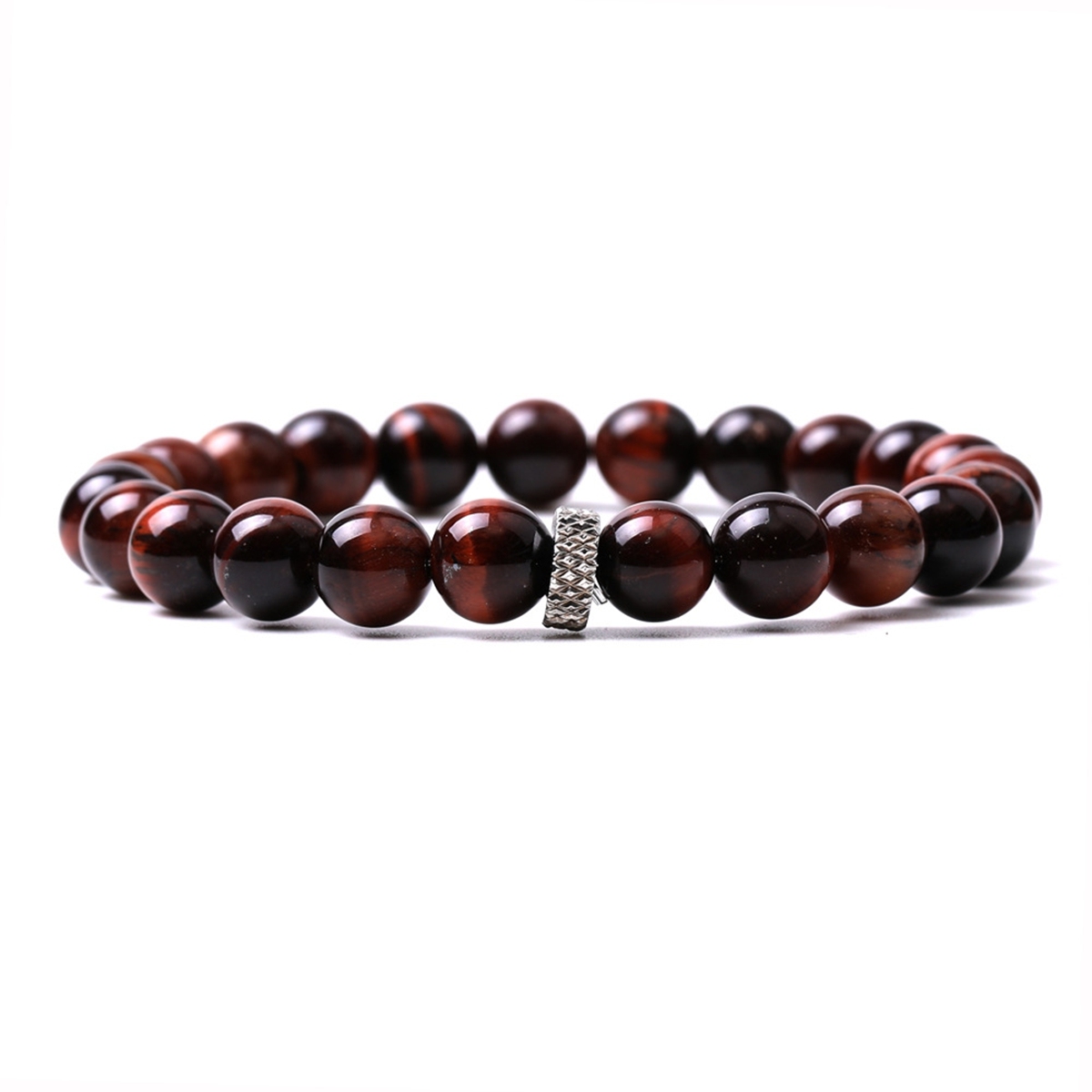8mm Gemstone Beaded Bracelet  for Women Men Stainless Steel Spacer Stone  Round Beads Bracelets #SB2059