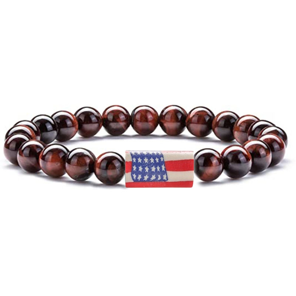 8mm Gemstone Beaded USA Flag Stone Bracelet for Women Men #SB2062