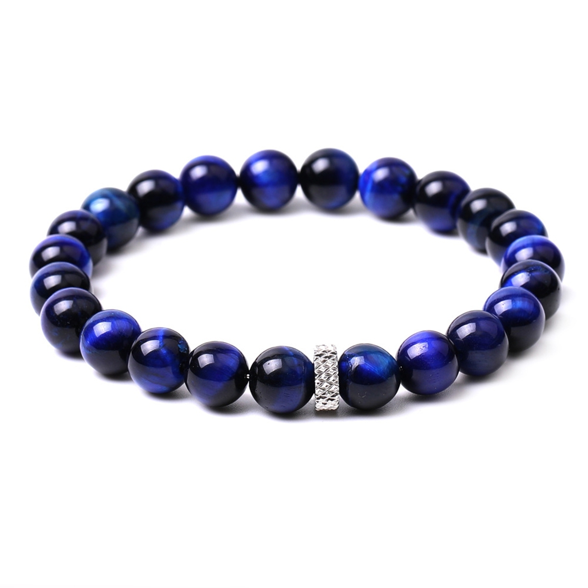 8mm Gemstone Beaded Bracelet  for Women Men Stainless Steel Spacer Stone  Round Beads Bracelets #SB2059