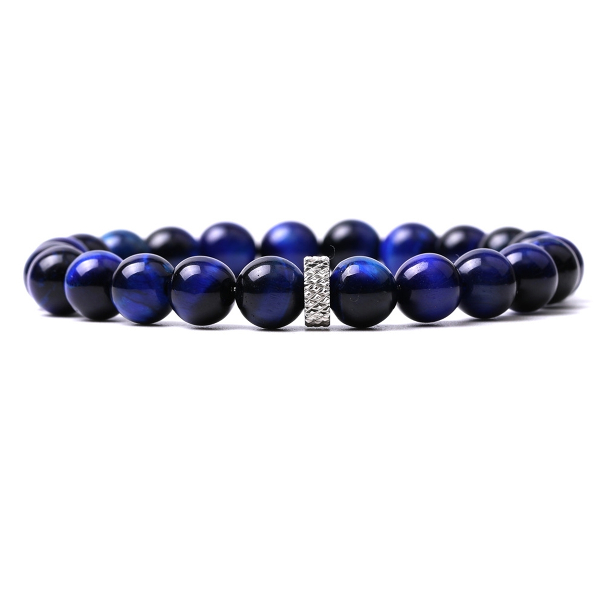8mm Gemstone Beaded Bracelet  for Women Men Stainless Steel Spacer Stone  Round Beads Bracelets #SB2059
