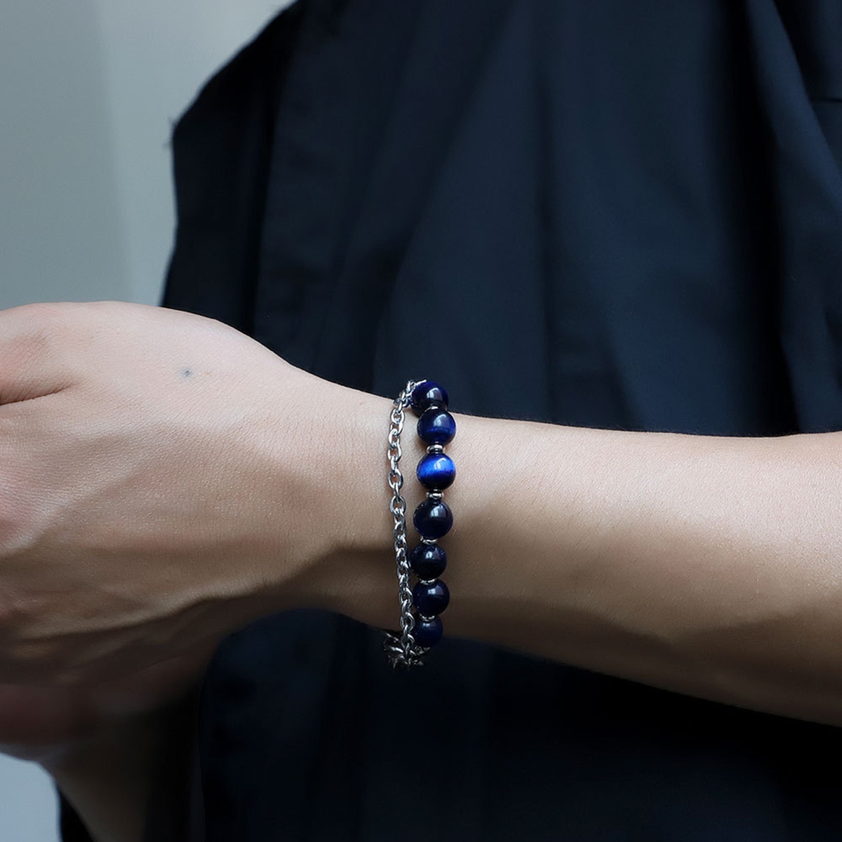 Stainless Steel Chain 8MM Gemstone Beads Bracelet SB2143