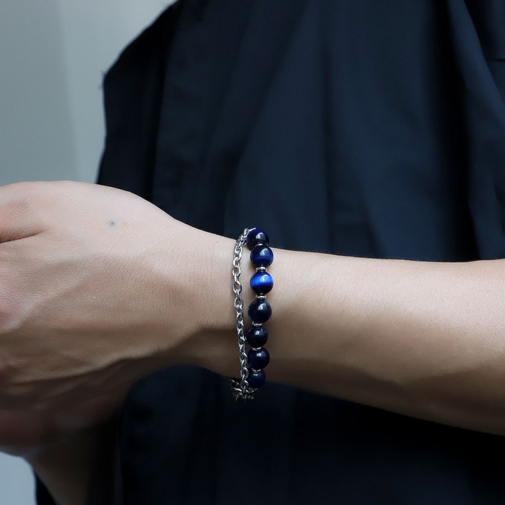 Stainless Steel Chain 8MM Gemstone Beads Bracelet SB2143