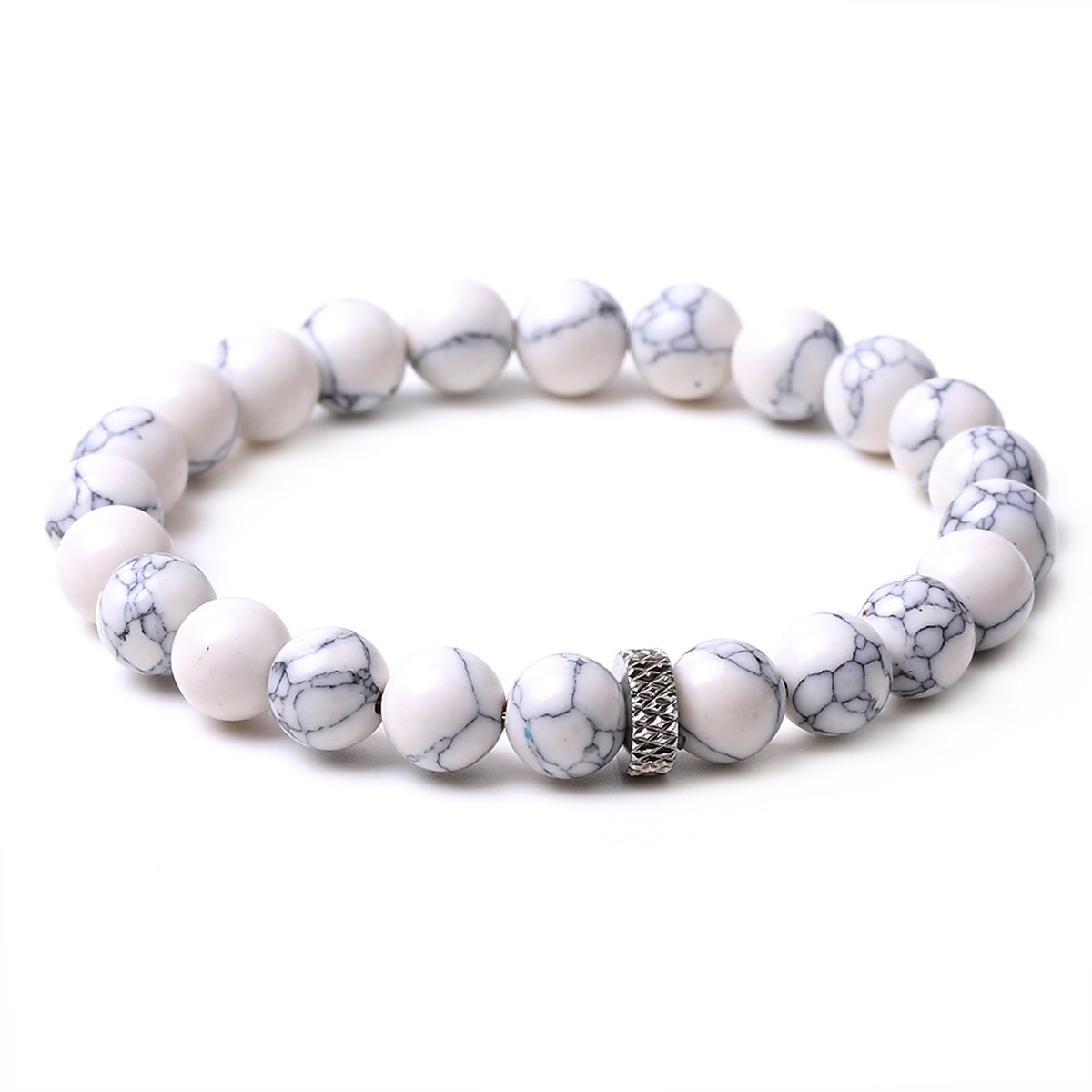 8mm Gemstone Beaded Bracelet  for Women Men Stainless Steel Spacer Stone  Round Beads Bracelets #SB2059