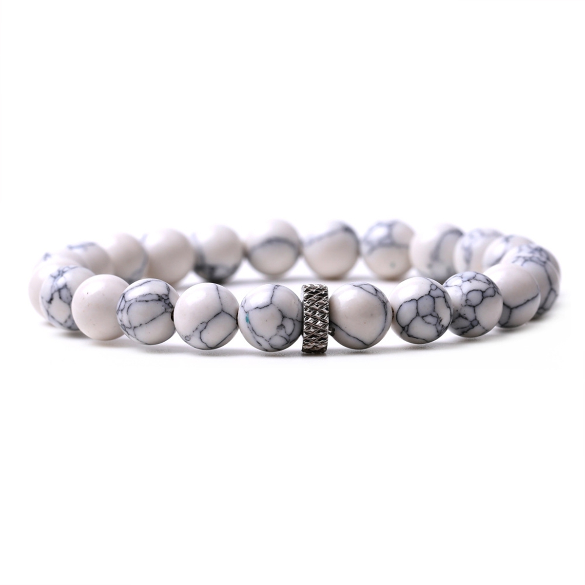8mm Gemstone Beaded Bracelet  for Women Men Stainless Steel Spacer Stone  Round Beads Bracelets #SB2059