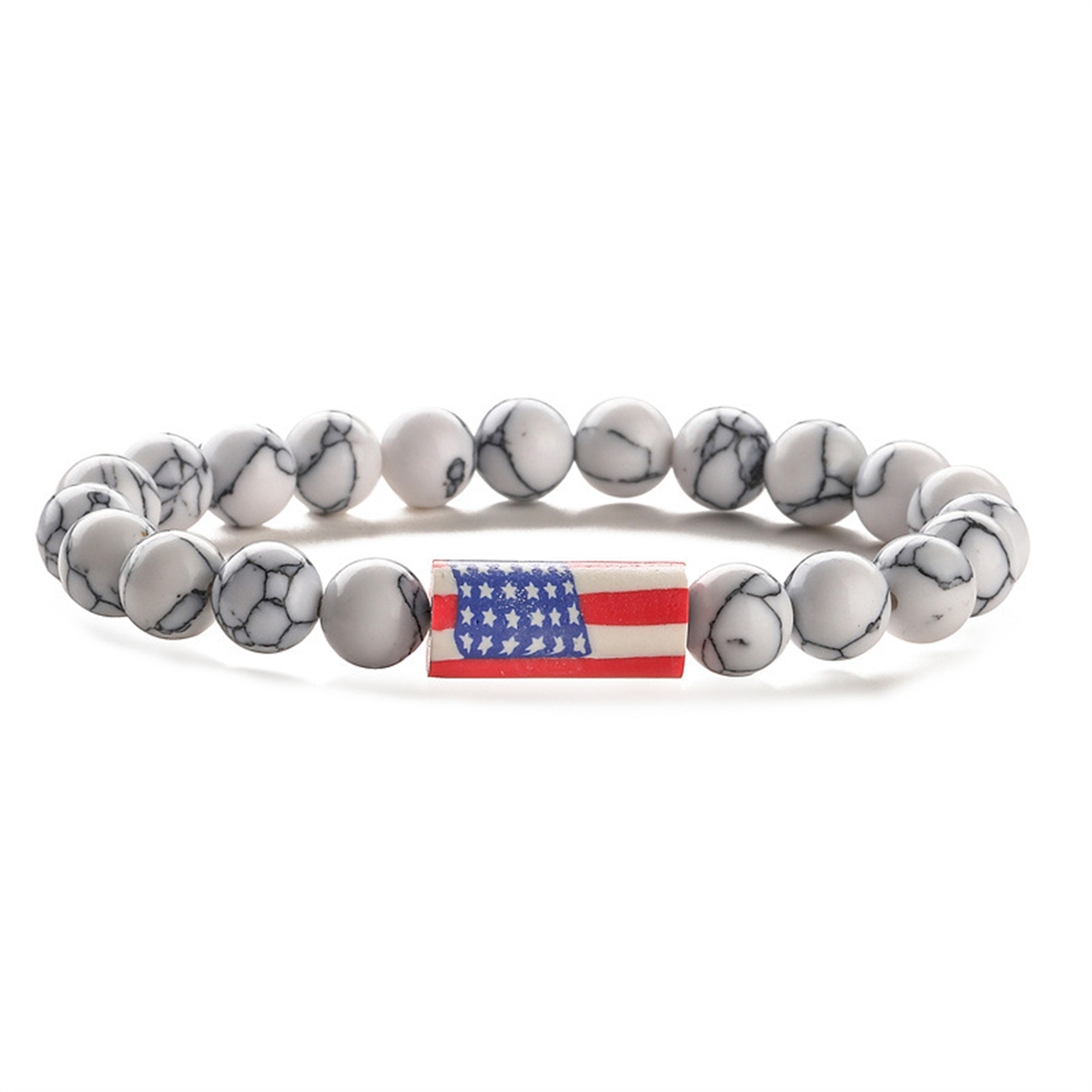 8mm Gemstone Beaded USA Flag Stone Bracelet for Women Men #SB2062