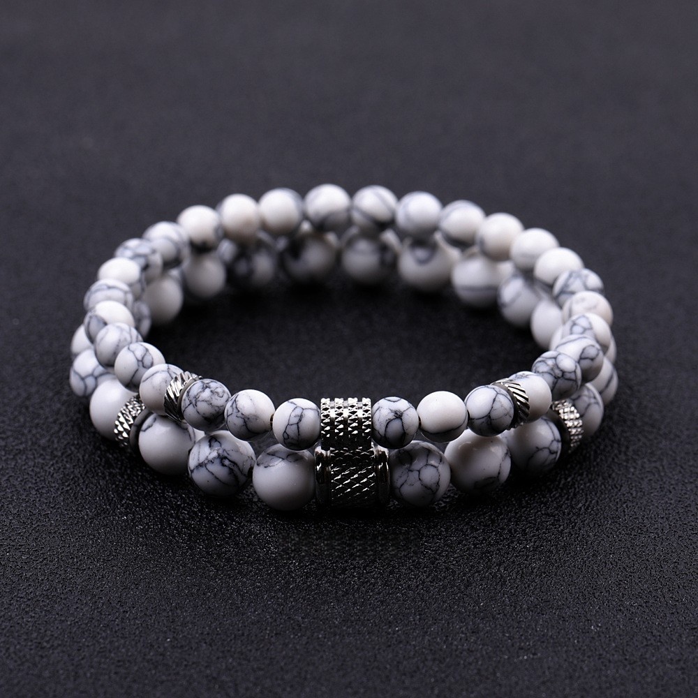 Couple Gemstone Stainless Steel Spacer Beads Bracelet for Women Men #SB2127