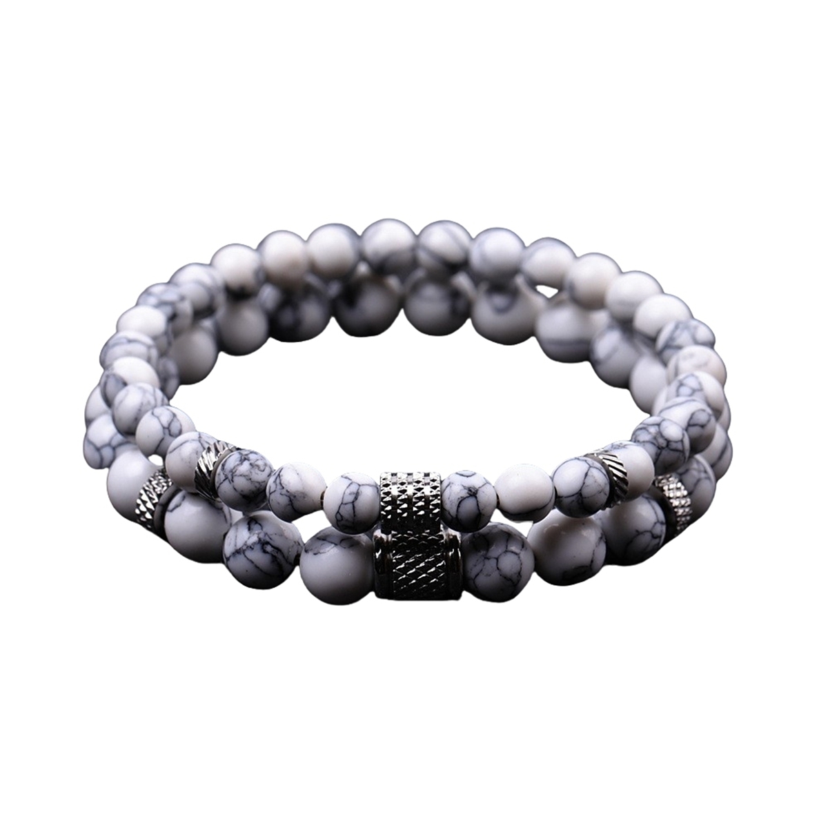 Couple Gemstone Stainless Steel Spacer Beads Bracelet for Women Men #SB2127