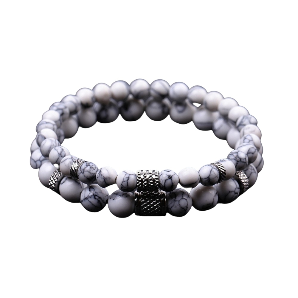 Couple Gemstone Stainless Steel Spacer Beads Bracelet for Women Men #SB2127